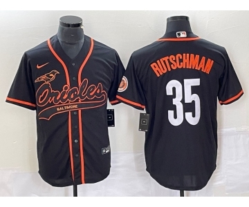 Men's Baltimore Orioles #35 Adley Rutschman Black Cool Base Stitched Baseball Jersey