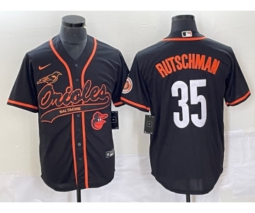 Men's Baltimore Orioles #35 Adley Rutschman Black With Patch Cool Base Stitched Baseball Jersey