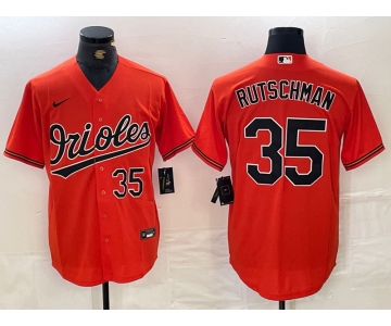 Men's Baltimore Orioles #35 Adley Rutschman Number Orange Stitched Cool Base Nike Jersey