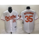 Men's Baltimore Orioles #35 Adley Rutschman Number White Stitched Cool Base Nike Jersey