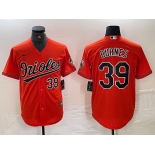 Men's Baltimore Orioles #39 Corbin Burnes Number Orange Cool Base Stitched Jersey