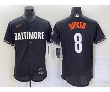 Men's Baltimore Orioles #8 Cal Ripken Jr Black 2023 City Connect Flex Base Stitched Jersey1