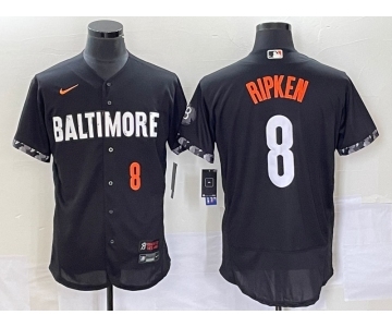 Men's Baltimore Orioles #8 Cal Ripken Jr Number Black 2023 City Connect Flex Base Stitched Jersey 1