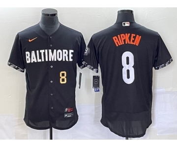 Men's Baltimore Orioles #8 Cal Ripken Jr Number Black 2023 City Connect Flex Base Stitched Jersey 2