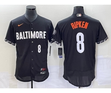 Men's Baltimore Orioles #8 Cal Ripken Jr Number Black 2023 City Connect Flex Base Stitched Jersey