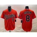 Men's Baltimore Orioles #8 Cal Ripken Jr Number Orange Cool Base Stitched Jersey