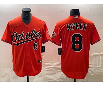 Men's Baltimore Orioles #8 Cal Ripken Jr Number Orange Cool Base Stitched Jersey