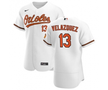 Men's Nike Baltimore Orioles #13 Andrew Velazquez White Home 2020 Authentic Player Baseball Jersey