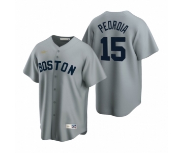 Boston Red Sox #15 Dustin Pedroia Nike Gray Cooperstown Collection Road Jersey