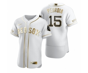 Men Boston Red Sox #15 Dustin Pedroia Nike White Authentic Golden Edition Jersey