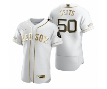 Men Boston Red Sox #50 Mookie Betts Nike White Authentic Golden Edition Jersey