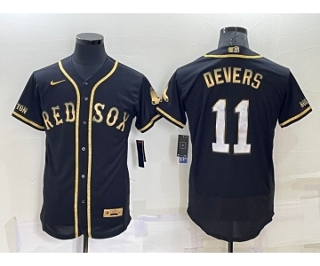 Men's Boston Red Sox #11 Rafael Devers Black Gold Stitched MLB Flex Base Nike Jersey