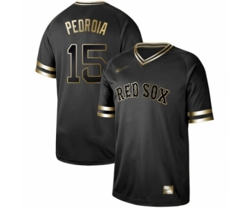 Men's Boston Red Sox #15 Dustin Pedroia Authentic Black Gold Fashion Baseball Jersey