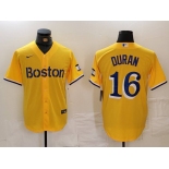 Men's Boston Red Sox #16 Jarren Duran Gold City Connect Stitched Baseball Jersey