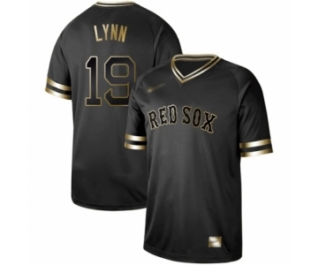 Men's Boston Red Sox #19 Fred Lynn Authentic Black Gold Fashion Baseball Jersey