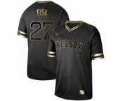 Men's Boston Red Sox #27 Carlton Fisk Authentic Black Gold Fashion Baseball Jersey