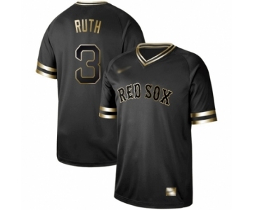 Men's Boston Red Sox #3 Babe Ruth Authentic Black Gold Fashion Baseball Jersey