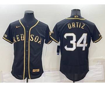 Men's Boston Red Sox #34 David Ortiz Black Gold Flex base Stitched Baseball Jersey