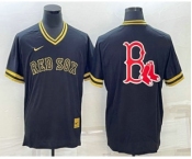 Men's Boston Red Sox Big Logo Black Gold Nike Cooperstown Legend V Neck Jersey