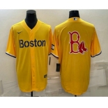 Men's Boston Red Sox Big Logo Gold 2021 City Connect Stitched MLB Cool Base Nike Jersey