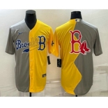 Men's Boston Red Sox Big Logo Grey Yellow Split Cool Base Stitched Jersey