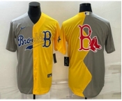 Men's Boston Red Sox Big Logo Grey Yellow Split Cool Base Stitched Jersey