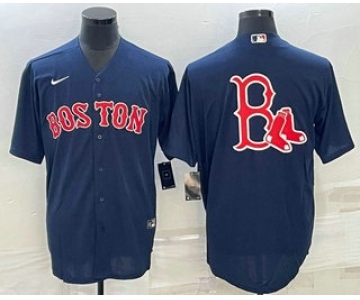 Men's Boston Red Sox Big Logo Navy Blue Stitched MLB Cool Base Nike Jersey