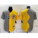 Men's Boston Red Sox Blank Grey Yellow Split Cool Base Stitched Jersey