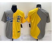 Men's Boston Red Sox Blank Grey Yellow Split Cool Base Stitched Jersey