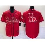 Men's Boston Red Sox Red Team Big Logo With Patch Cool Base Stitched Baseball Jersey