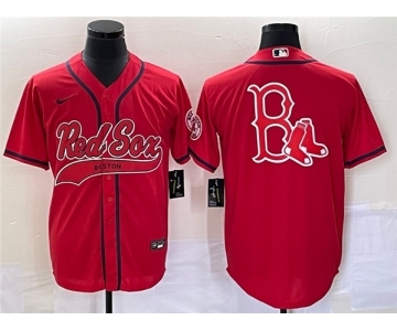 Men's Boston Red Sox Red Team Big Logo With Patch Cool Base Stitched Baseball Jersey