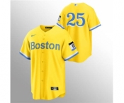 Men's Nike Boston Red Sox #25 Kevin Plawecki Gold 2021 City Connect Stitched Baseball Jersey