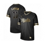 Men's Cincinnati Reds #11 Barry Larkin Authentic Black Gold Fashion Baseball Jersey