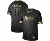 Men's Cincinnati Reds #11 Barry Larkin Authentic Black Gold Fashion Baseball Jersey