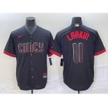 Men's Cincinnati Reds #11 Barry Larkin Black 2023 City Connect Cool Base Stitched Jersey1