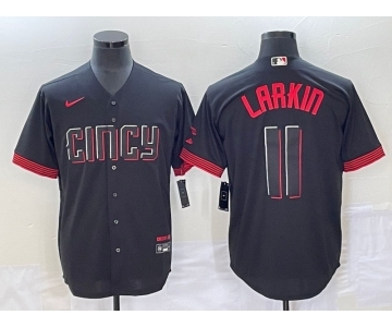 Men's Cincinnati Reds #11 Barry Larkin Black 2023 City Connect Cool Base Stitched Jersey1