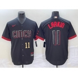 Men's Cincinnati Reds #11 Barry Larkin Number Black 2023 City Connect Cool Base Stitched Jersey2