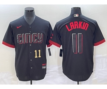 Men's Cincinnati Reds #11 Barry Larkin Number Black 2023 City Connect Cool Base Stitched Jersey2