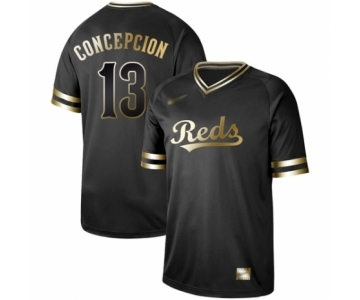 Men's Cincinnati Reds #13 Dave Concepcion Authentic Black Gold Fashion Baseball Jersey