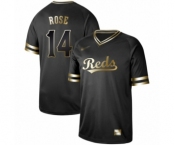 Men's Cincinnati Reds #14 Pete Rose Authentic Black Gold Fashion Baseball Jersey