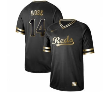 Men's Cincinnati Reds #14 Pete Rose Authentic Black Gold Fashion Baseball Jersey