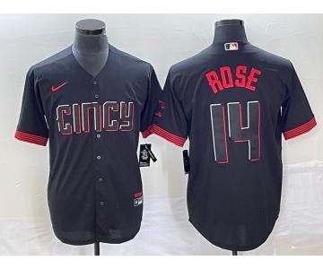 Men's Cincinnati Reds #14 Pete Rose Black 2023 City Connect Cool Base Stitched Jersey