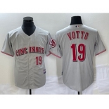 Men's Cincinnati Reds #19 Joey Votto Grey Wool Stitched Throwback Jersey