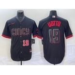 Men's Cincinnati Reds #19 Joey Votto Number Black 2023 City Connect Cool Base Stitched Jersey1