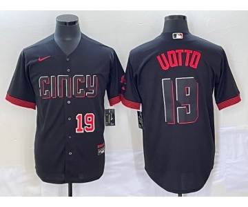 Men's Cincinnati Reds #19 Joey Votto Number Black 2023 City Connect Cool Base Stitched Jersey1