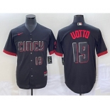 Men's Cincinnati Reds #19 Joey Votto Number Black 2023 City Connect Cool Base Stitched Jersey2