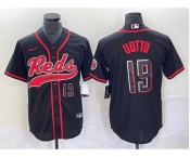 Men's Cincinnati Reds #19 Joey Votto Number Black 2023 City Connect Cool Base Stitched Jersey