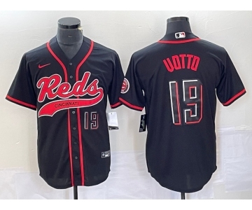 Men's Cincinnati Reds #19 Joey Votto Number Black 2023 City Connect Cool Base Stitched Jersey