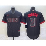 Men's Cincinnati Reds #21 Hunter Greene Black 2023 City Connect Cool Base Stitched Jersey1