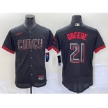 Men's Cincinnati Reds #21 Hunter Greene Black 2023 City Connect Flex Base Stitched Jersey 1